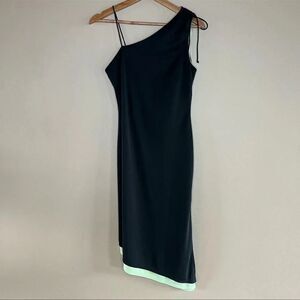 Express Black 90s Vintage One Shoulder black green dress size 1/2 Y2K